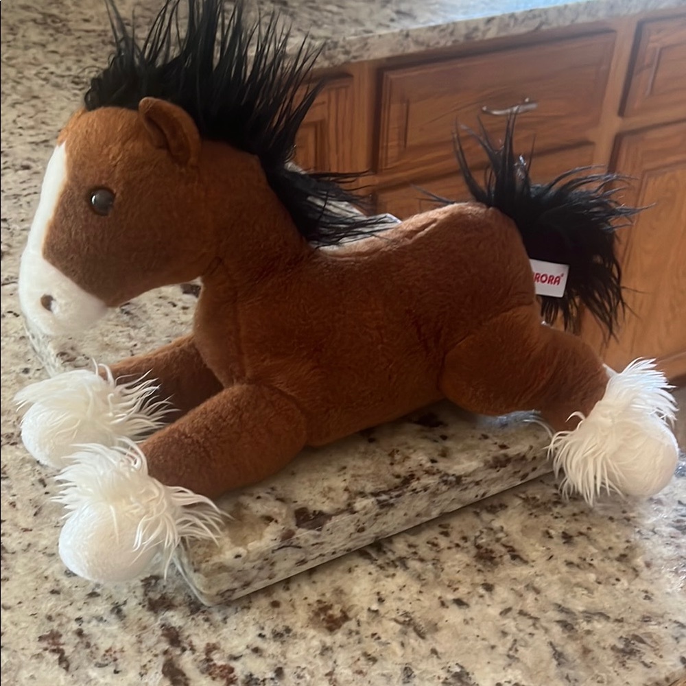 Brown and White Plush Horse Toy